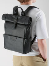 1 Compartment Backpack Flandres Leather Etrier Black flandres EFLA8102-vue-porte