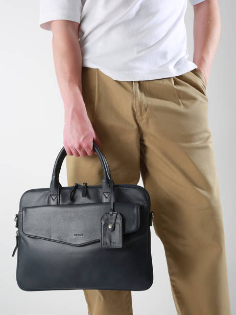 Leather Flandres Briefcase 1 Compartment Etrier Blue flandres EFLA8241 other view 1